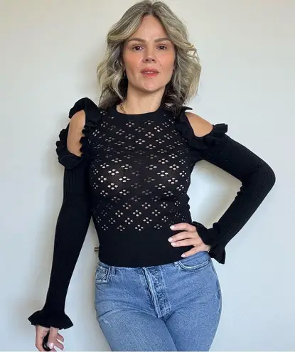 Jill Stuart Perforated Cutout Shoulder Knit Top