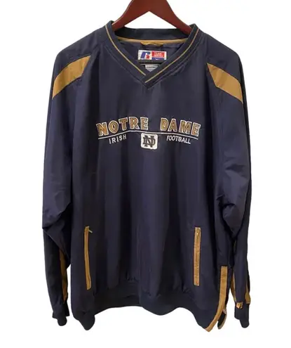 Russell Athletic Vintage Notre Dame Pullover Jacket Windbreaker Blue Gold XL
