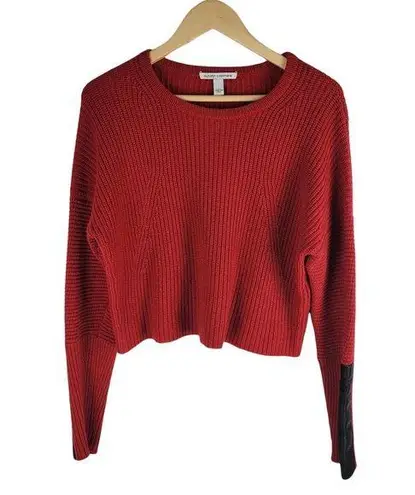 autumn cashmere Cropped Long Sleeve Cashmere Wool Leather Sweater Red Size L