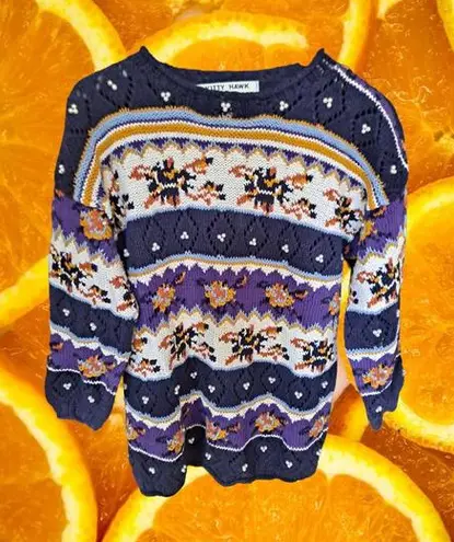 Vintage Vivian Wang Kitty Hawk Blue Design Sweater Size Small Blue