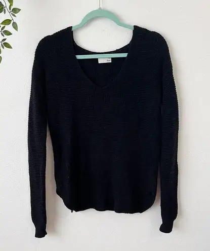 Wilfred Free Black Walter Waffle Knit Merino Wool V-neck Sweater Sz S