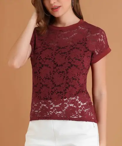 Allegra K  Dark Red Lace Short Sleeve Top Size Small - Image 1