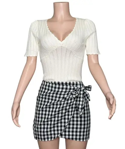 Sézane Pacome Mini Skirt, Black/Ecru Gingham, FR36/US4