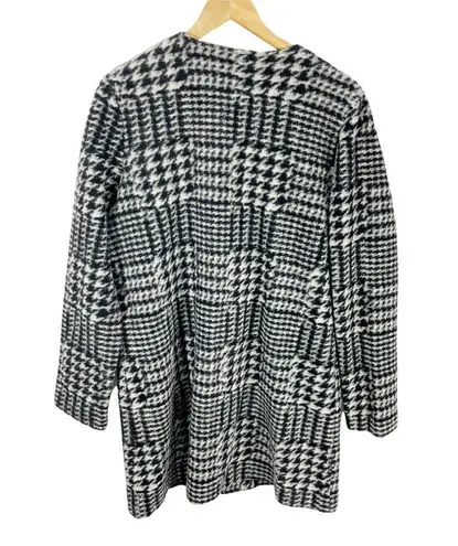 Nanette Lepore  Wool Houndstooth Black Knee Length Jacket Sz M Button Front