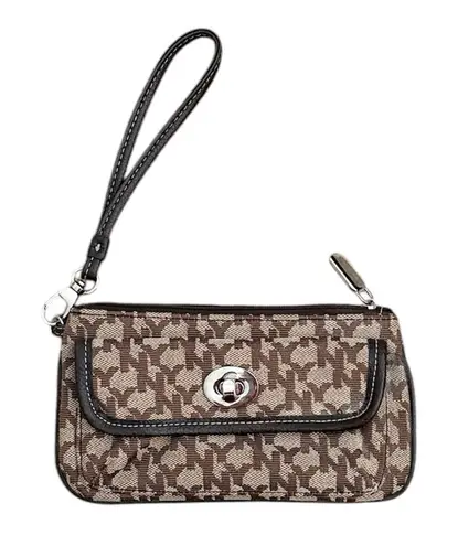 NY&C New York & Company Wristlet Wallet Monogram Logo AOP Brown