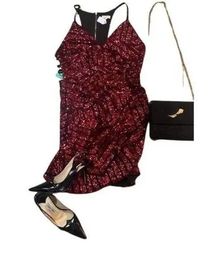 New Tea N Cup Lg Red Sequin Strappy Back Mini Dress