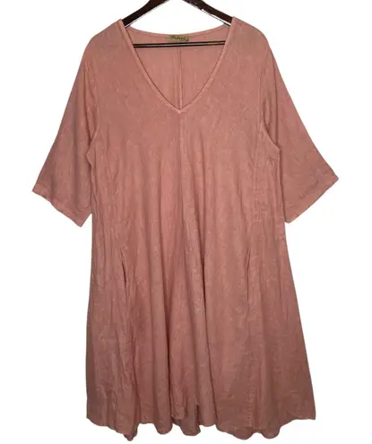 Positano Jean Paul Linen Midi Dress Pink Size XXL