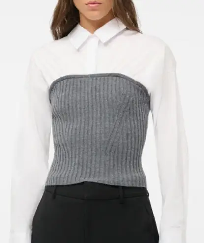 STAUD Wool Blend O'Keefe Collared Poplin Ribbed Knit Sweater Blouse Top Small