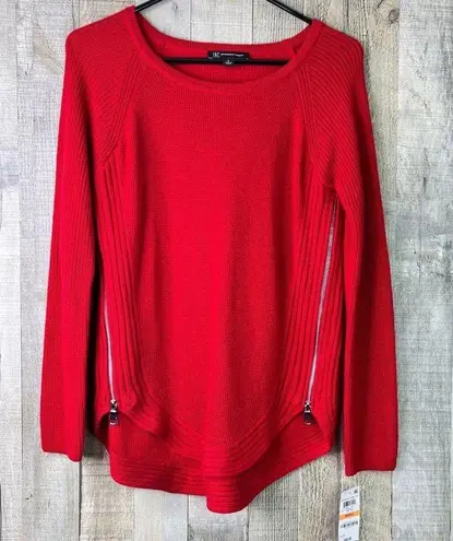 INC International Concepts Small Crewneck Long Sleeve Red Sweater w/side zippers