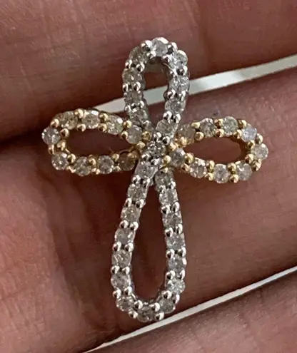 10k Gold Two Toned Diamond Pendant Slide Silver