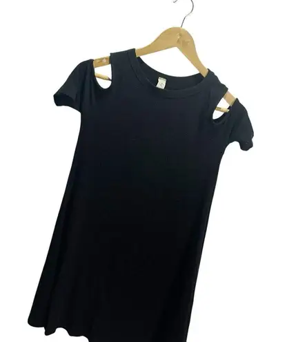 Allison Joy S Dixie Black Cold Shoulder Swing Dress Ribbed Stretch