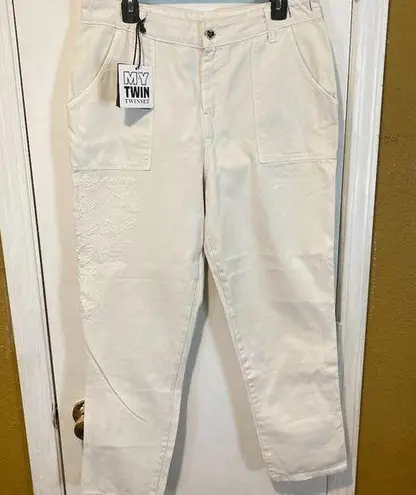 Twin Set MY TWIN women's size 29 floral embroidery Mother of Pearl fatigue pants