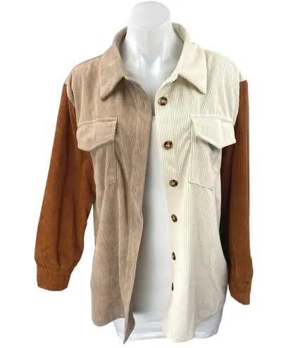 Cozy Casual Multicolor Colorblock Corduroy Long Sleeve Button Up Shirt Jacket M