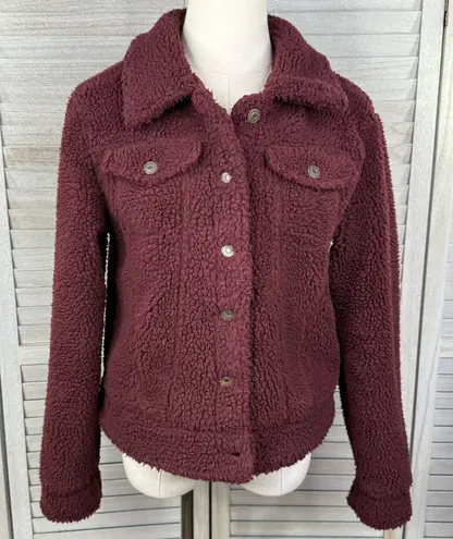 Wild Fable  Women's Cropped Sherpa Fleece Jacket Burgundy-Small thumbnail 1