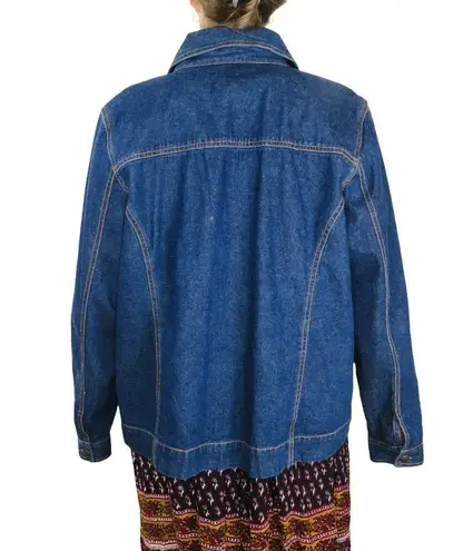 Denim & Co . 1990s Vintage Embellished Denim Jacket Jean Jacket Beaded Sequin XL