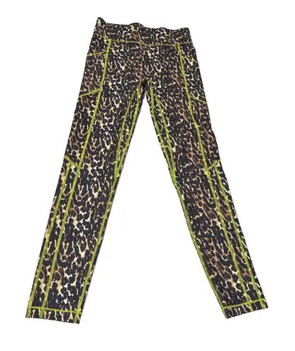 ALL ACCESS Womens High Waist Leggings Size S Leopard Light Neon Stitching Pocket Brown