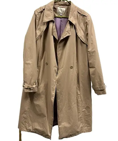 A New Day  Khaki Tan Trench Coat with Tie Belt and Purple Lining Womens XL