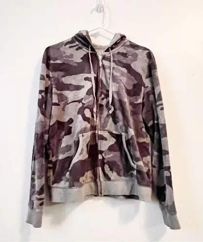 New York and Company Velour Long Sleeve Zip Front Camo Print Sweatshirt Sz XL