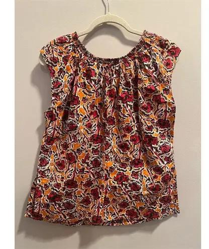 Marni Women's S Orange Multi Floral Blouse Short Sleeve Top