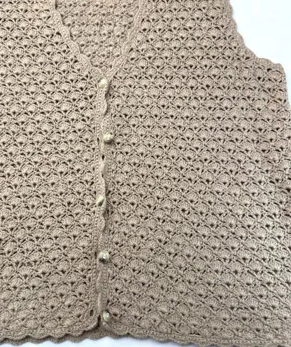 White Stag Crochet Sweater Vest Beige Ramie Cotton Large Boho Cottage Retro Hippy Festival