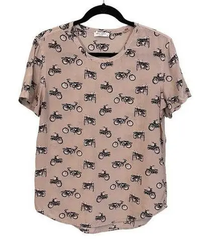 Equipment  FEMME Womens Tan Silk Round Hem Motorcycle Biker Top Tee Shirt Size XS