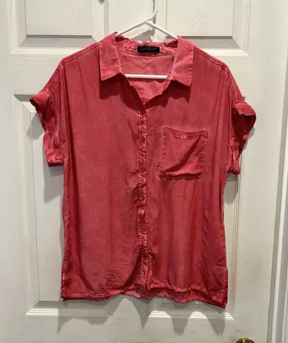 Velvet Heart Womens Pink Washed Button Up Shirt Short Sleeve Collared Medium