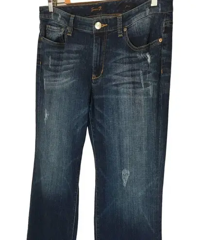 Seven7  Mid Rise Flare Leg Light Distressing Wiskering Denim Jeans Womens Blue 12