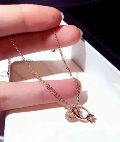 14K Rose Gold Plated Heart Ring Charm Bracelet for Women