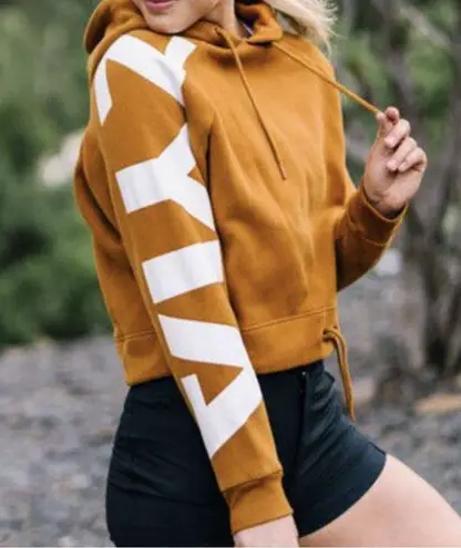 Boxy Brown Cropped Hoodie with ZYIA White Graphic