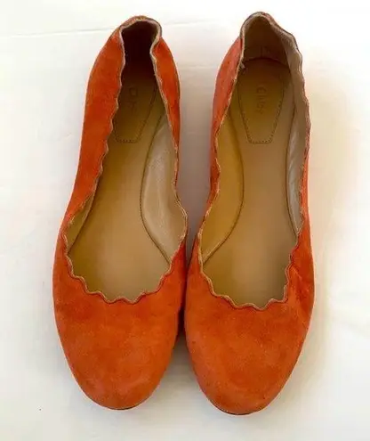 Chloé Chloe Coral pink suede leather Lauren scallop ballet flats 37.5