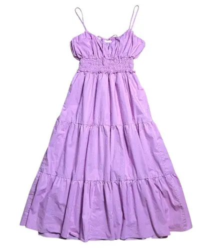 WAYF Wisteria Pink Tiered Cotton Midi Summer Dress Womens L