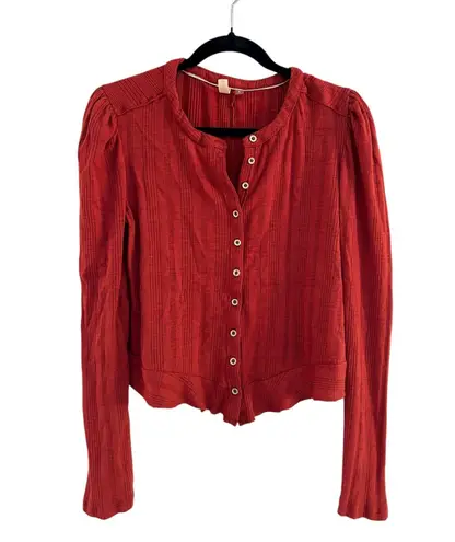 Pilcro and the Letterpress Anthropologie Cropped Ribbed Knit Button Down Top Med
