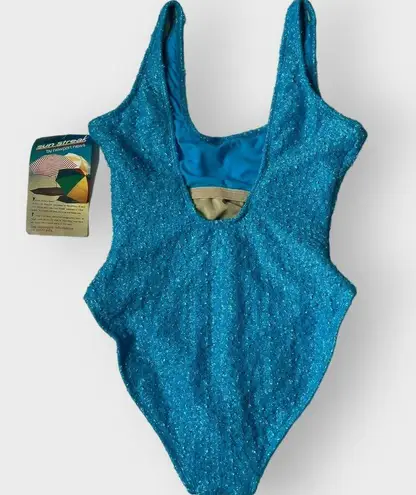 Newport News VTG Sun Streak  Swimsuit 90s 1990s NWT Textured High Cut Blue 12