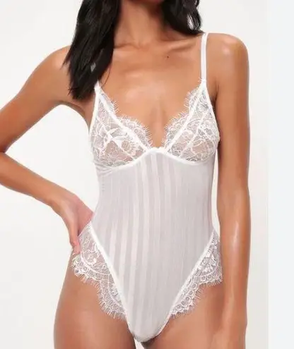 I Saw It First White Sheer Striped Lace Sleeveless Bodysuit From  NEW S - Image 1