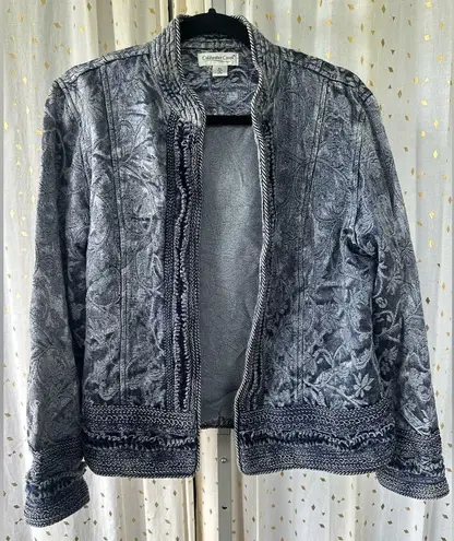 Coldwater Creek Shiny Border Trim Jacquard Brocade Tapestry Open Jacket Petite L