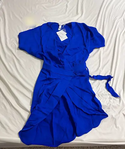 La Perla NWT   abito incrociato bath-suit cover royal blue silk wrapped dress/pareo IT38