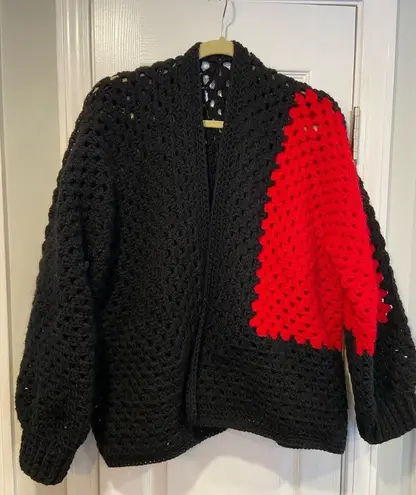 Handmade Crochet Granny Square One Size Cozy Cardigan Boho Chunky Knit Sweater