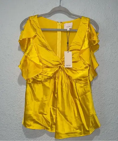 Cinq à Sept  Silk V-Neck Blouse Yellow Gold Large New With Tags