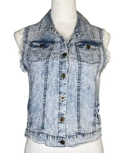 Love Stitch Light Acid Wash Distressed Denim Vest Y2K 90's Sz S Blue