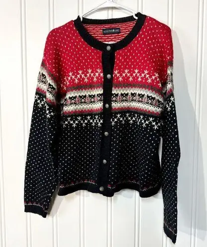 Mountain Lake VTG Sweater Women Size Medium Holiday Wool Knit Brass Button Down