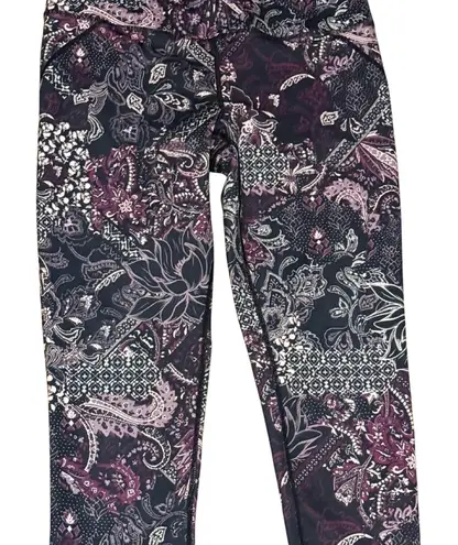 Gaiam Crop Yoga Leggings Purple Paisley Print Athletic Pants Size Medium