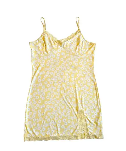 Daisy Y2K Floral  Yellow Slip Dress Lace Pastel Womens Large Flower Child Hippie