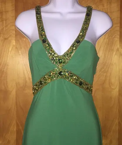Green & Gold Beaded Riva Designs Ballgown Fancy Prom Dress Size 6