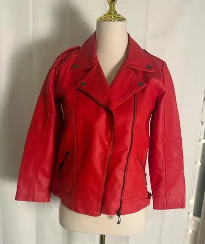 Red Faux Leather Moto Jacket – Tagged Kids 150cm Fits Women’s XS/S