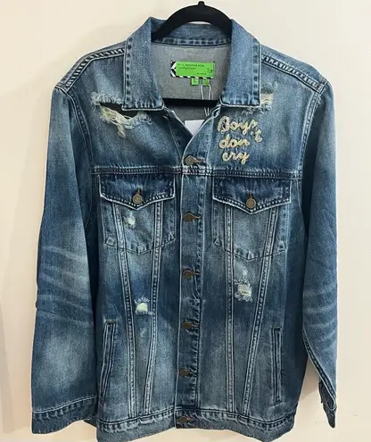 Sandrine Rose x Free People Distressed Embroidered Denim Trucker Jacket L NEW Blue Size L