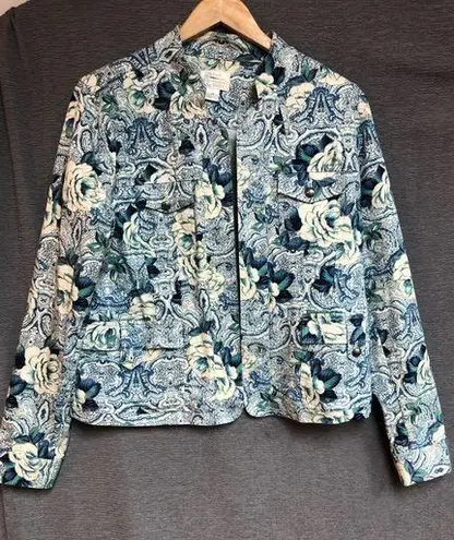 Christopher & Banks Christopher banks, M jacket/blazer, white cream and blue floral paisley print