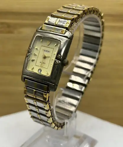 CROTON Women’s Rectangle Watch 23kt Gold Plated Wristwatch New Battery