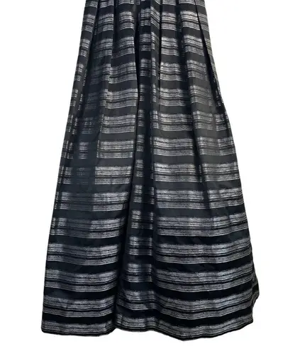 Theia Stripe Jacquard Full Ball Gown Sz 14 Black Silver Maxi Dress Event Gala