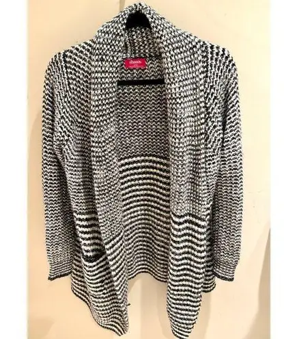 Shasa Open Front Cardigan Sweater Knit Black White Striped Small