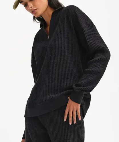 Mate the Label Organic Waffle Collared Half-Zip Sweatshirt, Size Small